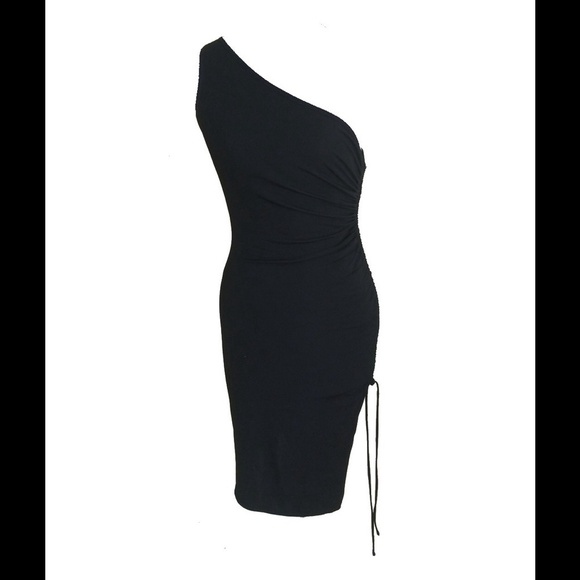 Laundry by Shelli Segal Black One Shoulder Slinky Drawstring Dress, Size 2 🔴 - Picture 1 of 2